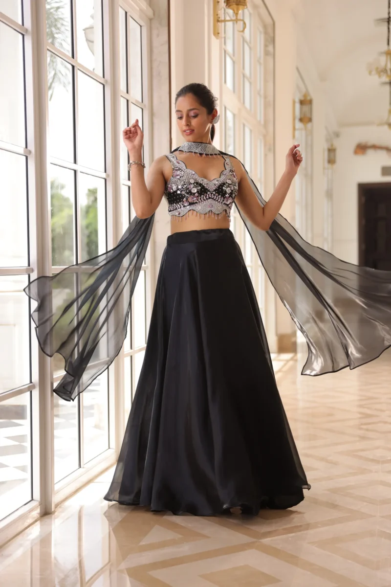 Black Crop top and Skirt